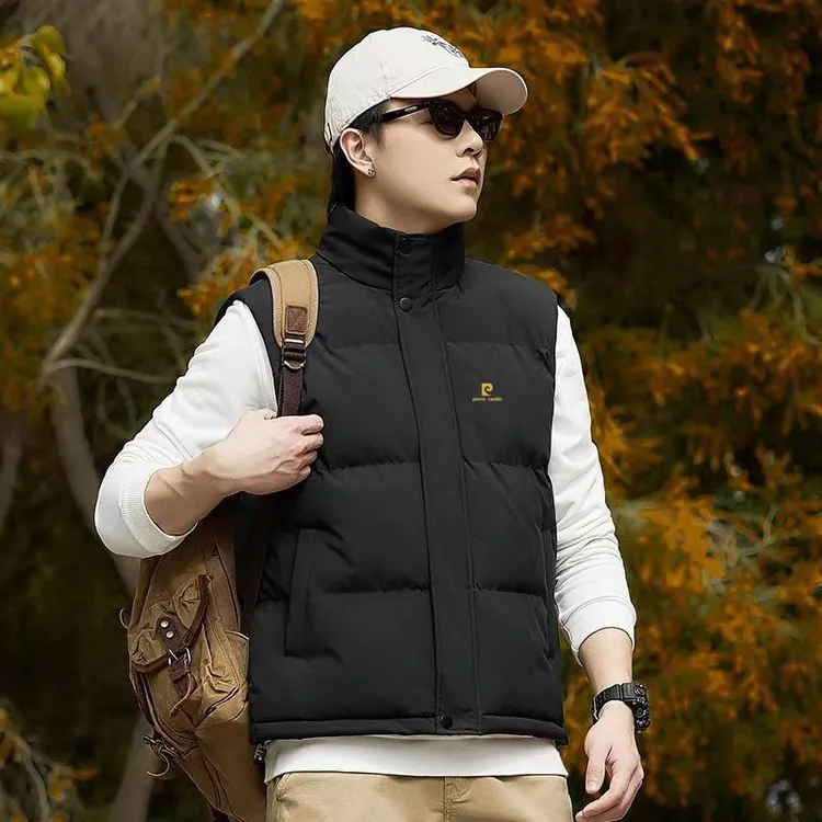 皮尔卡丹秋冬季男士羽绒马甲羽绒夹克立领保暖背心无袖运动外套