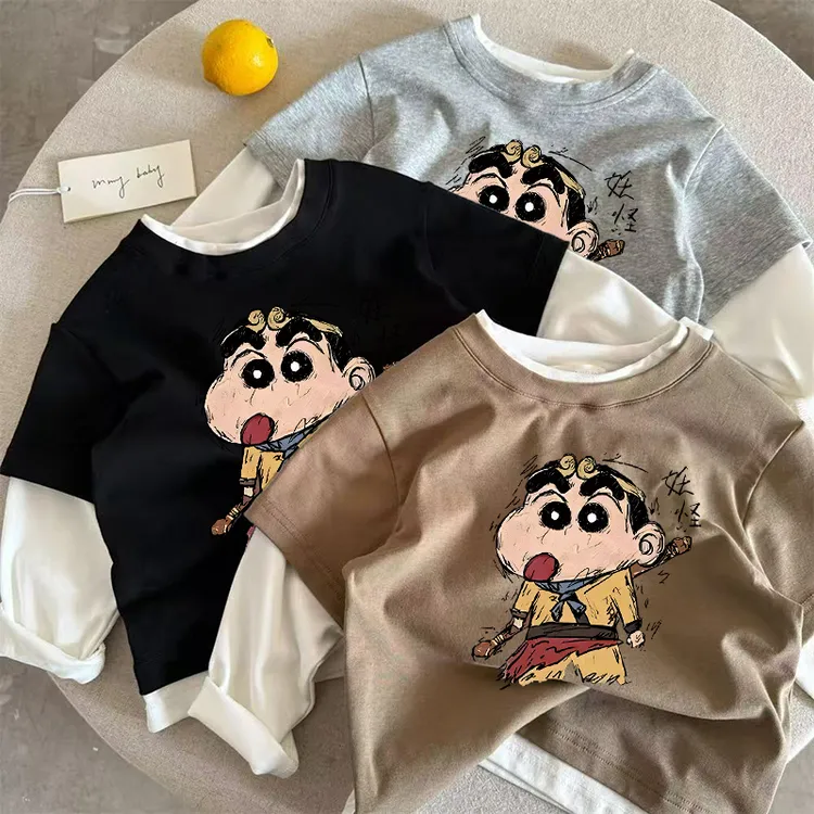 儿童长袖T恤春秋季新款男童潮酷打底衫宝宝中小童痞帅假两件上衣t