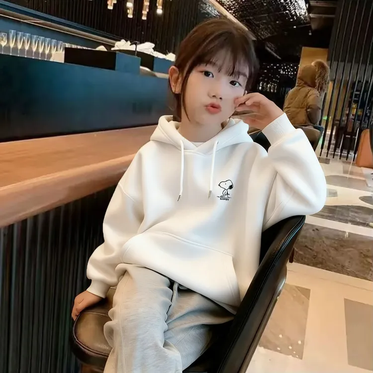 女童加绒卫衣秋冬季韩版中大童儿童时髦洋气宽松大版连帽上衣百搭