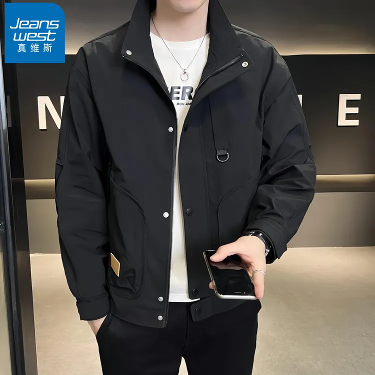 真维斯Jeanswest/男士春秋痞帅外套春秋潮牌休闲潮流工装风夹克衫