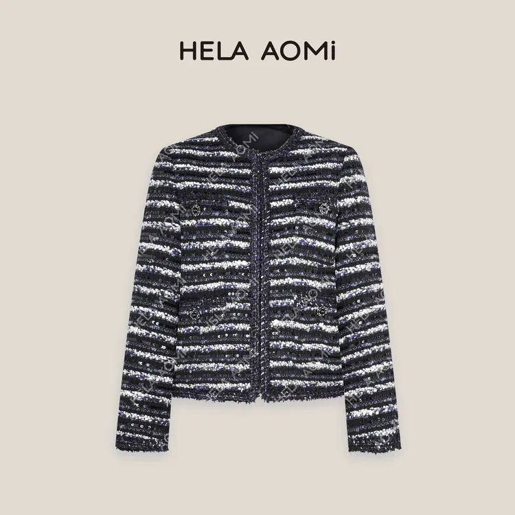 HELA AOMI“星空海盐”绵羊毛珠片粗纺小香风高级感外套CY5DM00587