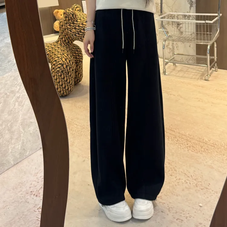 宿慕SUMU韩版时尚休闲弯刀裤女10-9冬季新款两穿加绒舒适卫裤306