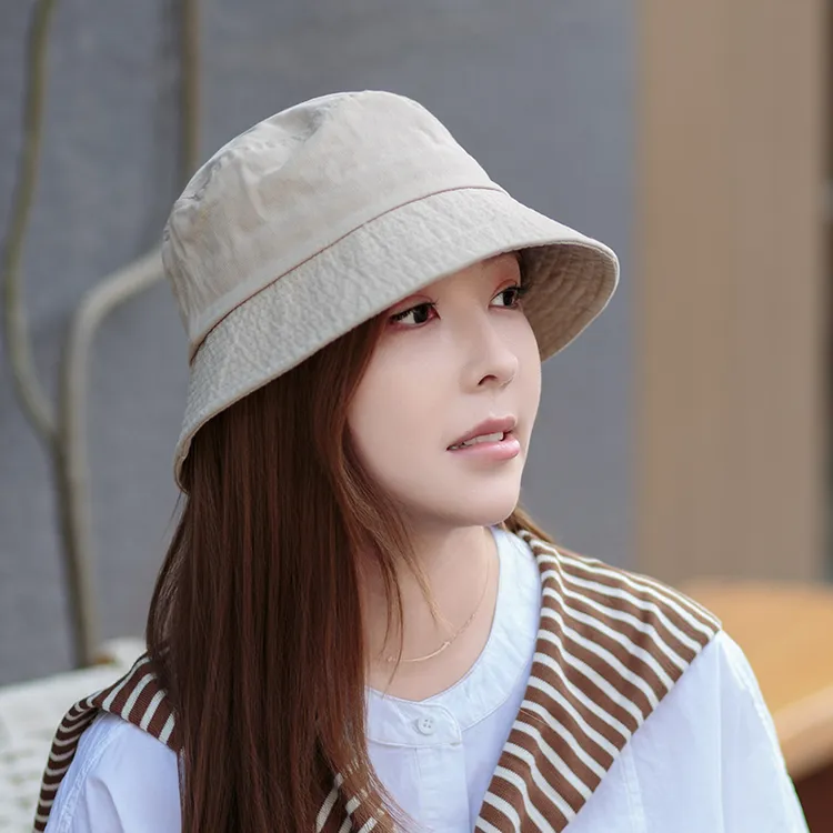 41纯色渔夫帽女2025新款夏季日系简约百搭防晒帽显脸小四季盆帽