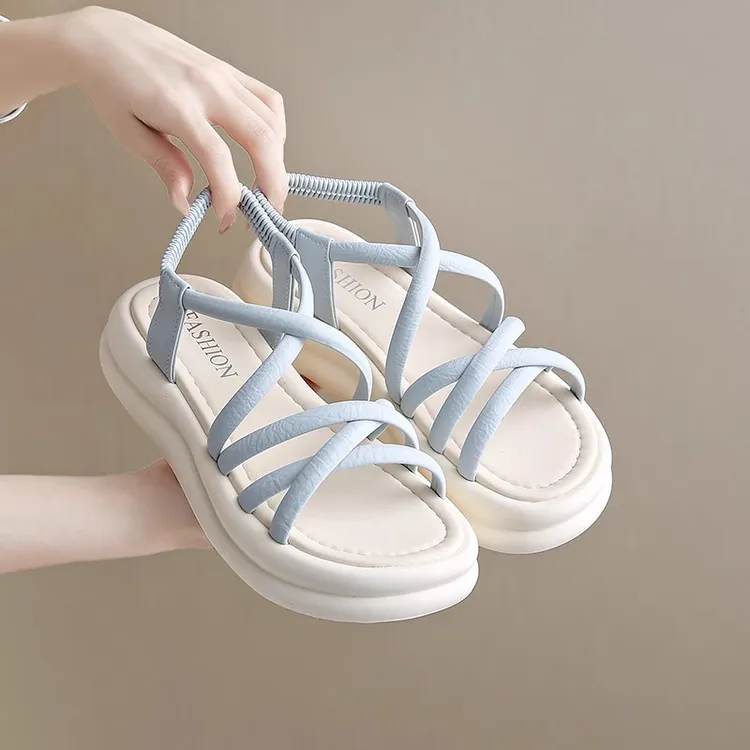 【万达撤柜】厚底罗马凉鞋女2025夏季新款外穿软底配裙子仙女风交叉