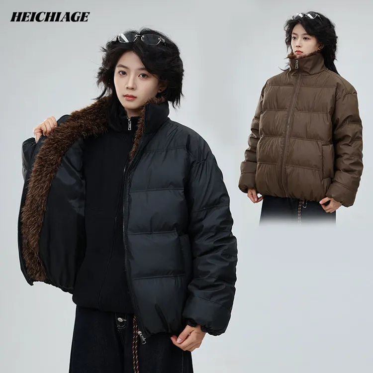 HEICHIAGE美式潮牌毛领毛绒座山雕棉服复古加厚保暖防风棉衣男