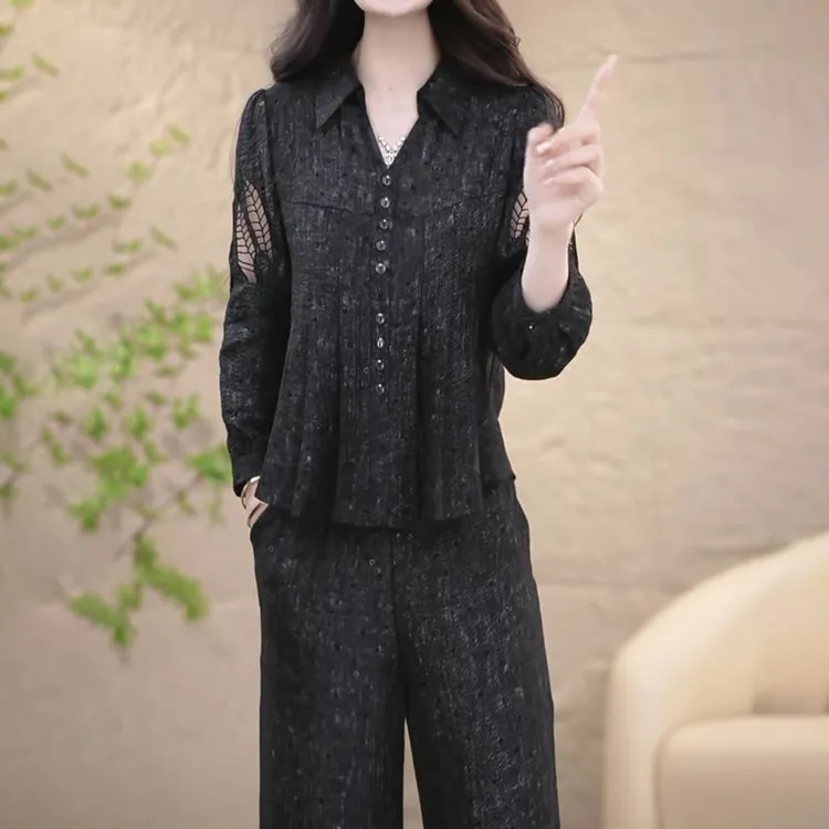 高级空气丝新中式不规则上衣裤子两件套2025春季新款古风洋气套装