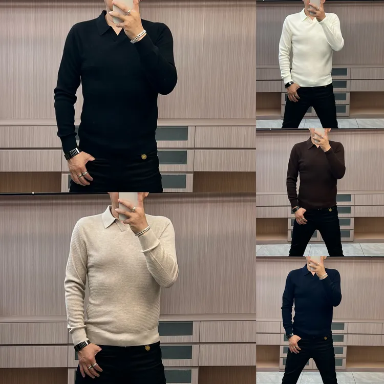 今晨优品-秋季新品简约商务休闲羊毛针织V翻领长袖T恤柔软5536