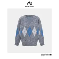 毛妮LADIESFIRST学院风百搭宽松毛衣菱格宽松撞色简约毛衣L2910