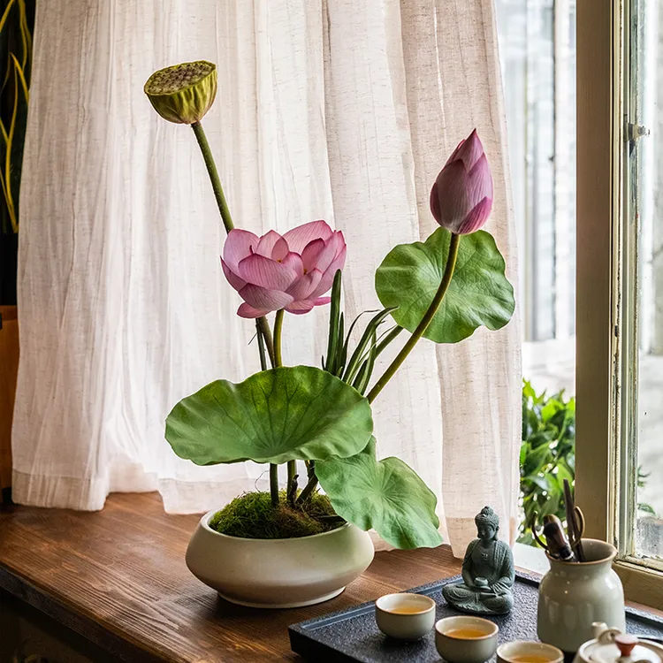 海虹景品荷花仿真花新中式摆件瓶禅意玄关盆栽高级感逼真茶室布置