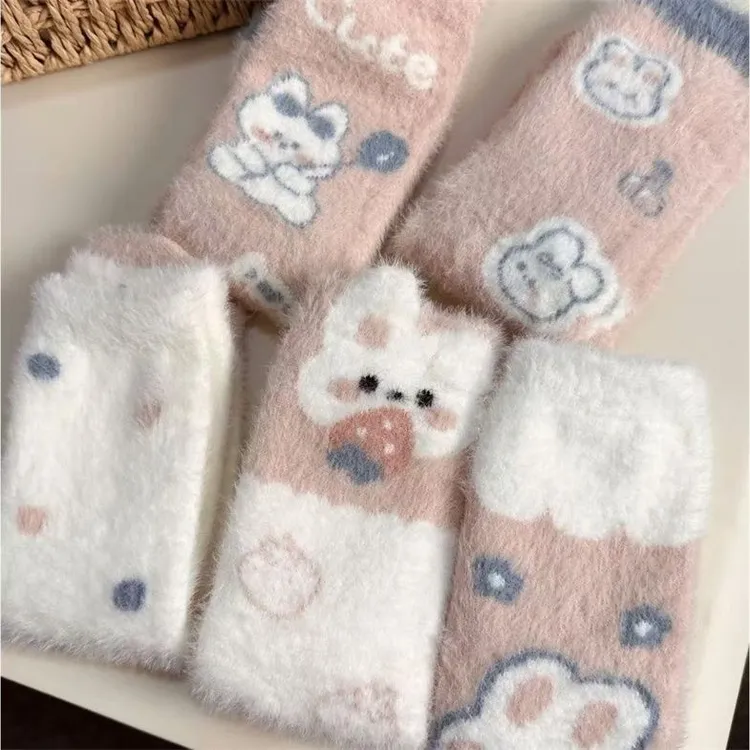 秋冬厚实卡通可爱小兔子居家地板袜睡眠袜子水貂绒保暖袜子女CCC