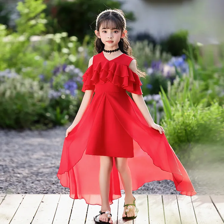 女童连衣裙夏季2025新款沙滩拖尾裙女童雪纺裙儿童韩版中大童裙子