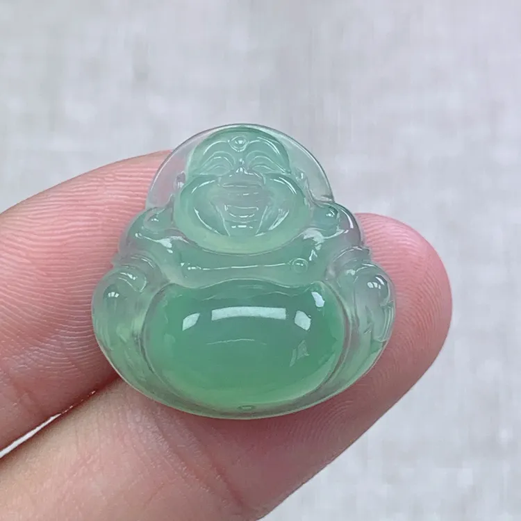 zz缅甸天然翡翠A货22.7-23.4-6.9玉石冰种晴绿佛公锁骨链吊坠