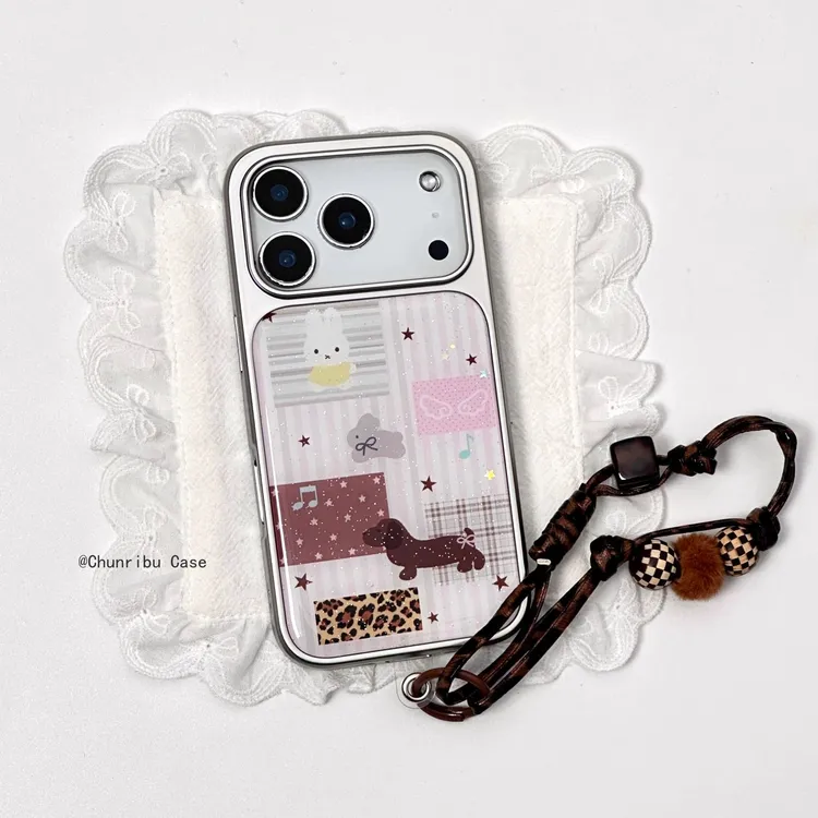 可爱卡通电镀水凝闪粉腊肠狗米菲拼接手账适用苹果17/16promax手