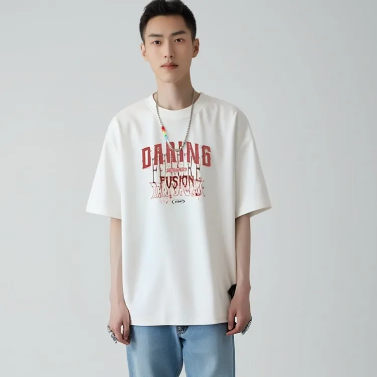 港风短袖男装纯棉打底衫t恤潮牌潮流2025新款宽松青少年半袖夏季