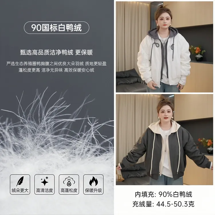 【胖佳佳】香氛泡泡 90白鸭绒羽绒服冬季时尚拼接外套H625T14783