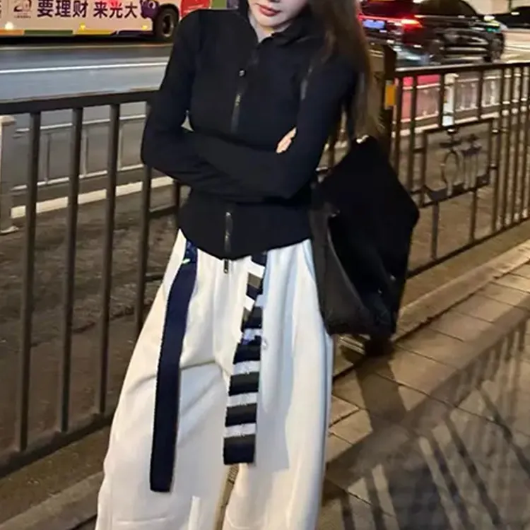 美式运动双拉链长袖卫衣外套女2025春秋新款修身显瘦时尚开衫上衣