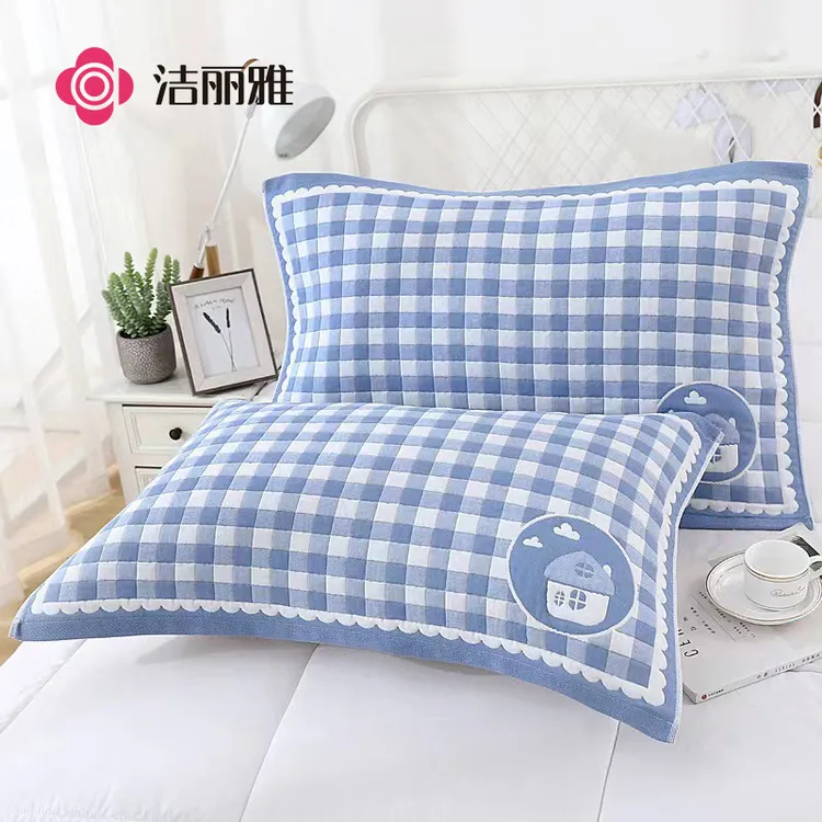 洁丽雅纯棉纱布枕巾一对装双面全棉吸汗家用防滑亲肤枕头巾枕套