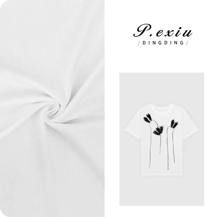 PanYiXiu/潘依绣设计感立体花朵流苏韩系圆领短袖T恤 SH3103