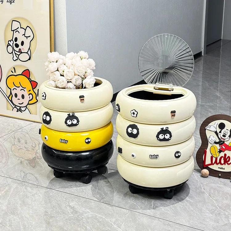 甜甜圈垃圾桶家用客厅可爱轻奢高档带盖高颜值厨房可移动纸篓