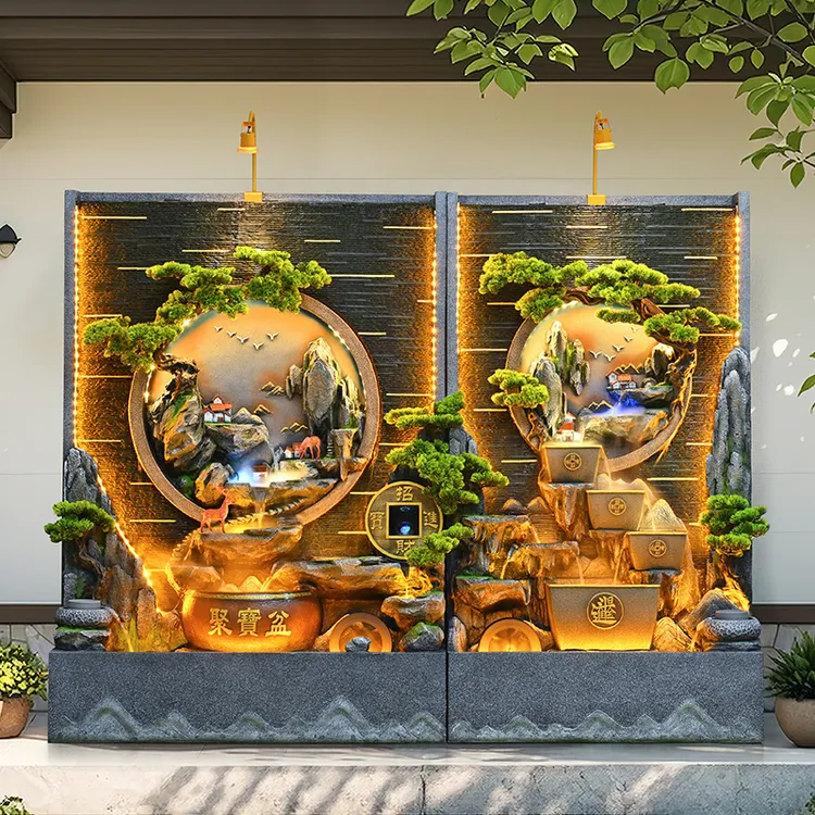 水幕墙流水屏风假山庭院鱼池喷泉景观办公室玄关公司装饰客厅摆件
