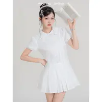 【黑妞年中清清】学院风白色花边夏小个子气质收腰甜美连衣裙5x284