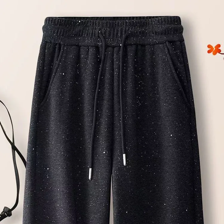2025秋冬加绒新款满天星抽绳裤女显瘦亮闪闪高腰直筒休闲长裤