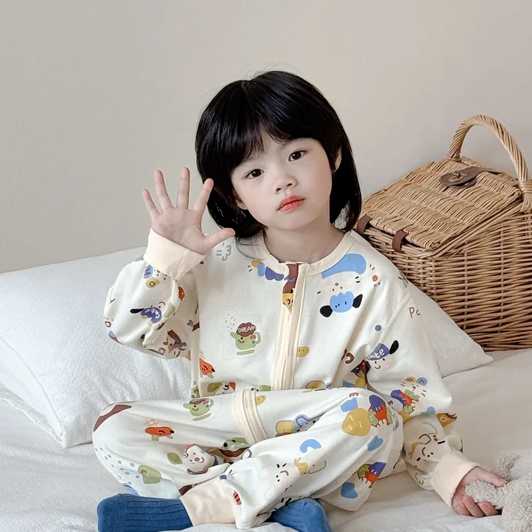 2025男童A类宝宝儿童四季春季无骨长袖恒温防着凉连体纯棉睡袋