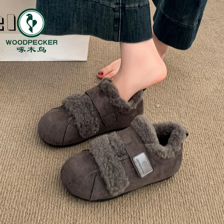 啄木鸟灰色豆豆勃肯鞋女加绒雪地靴2025新款爆款冬季保暖毛毛棉鞋