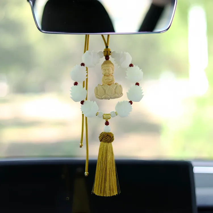 2025新款高端莲花汽车挂件朱小砂佛坐莲后视镜内饰品车载车载挂件