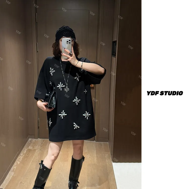 YDFSTUDIO小众【格雷新贵】欧货高货早秋重工装饰设计时尚连衣裙
