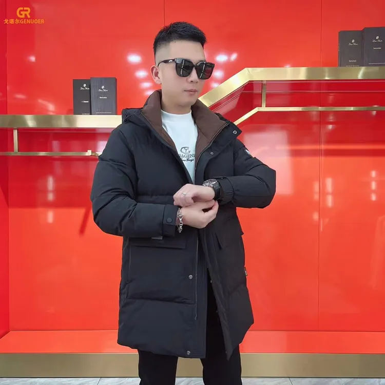 戈诺尔男装外套羽绒服长款时尚潮流百搭高端帅气黑色