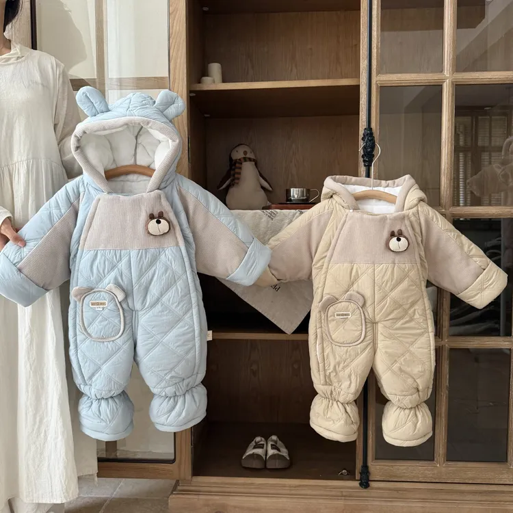 婴儿衣服冬季宝宝加绒加厚超萌连体衣哈衣棉服抱衣冬装外出外出服