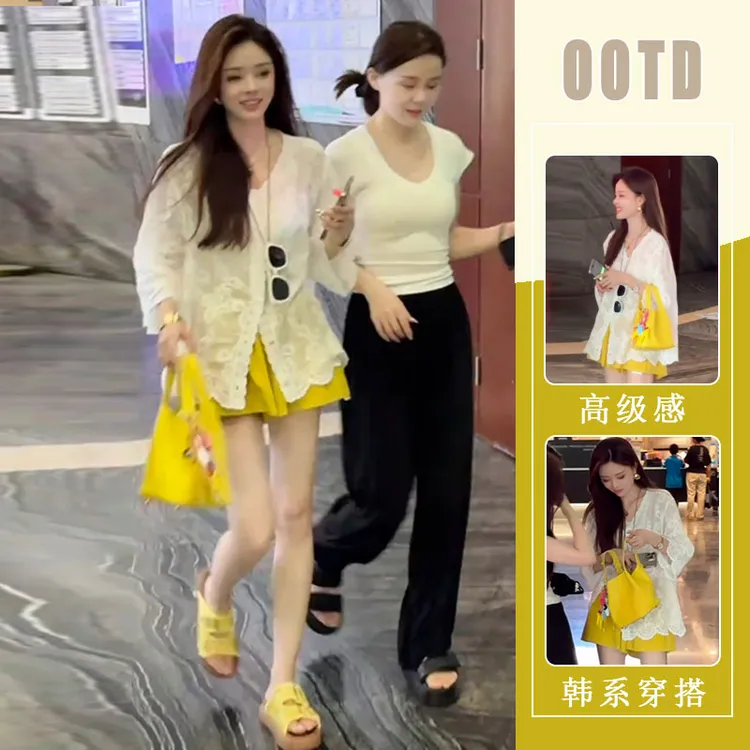 薄款V领圆领宽松衬衫上衣短袖女2025夏季新款套装短裤显身材百搭