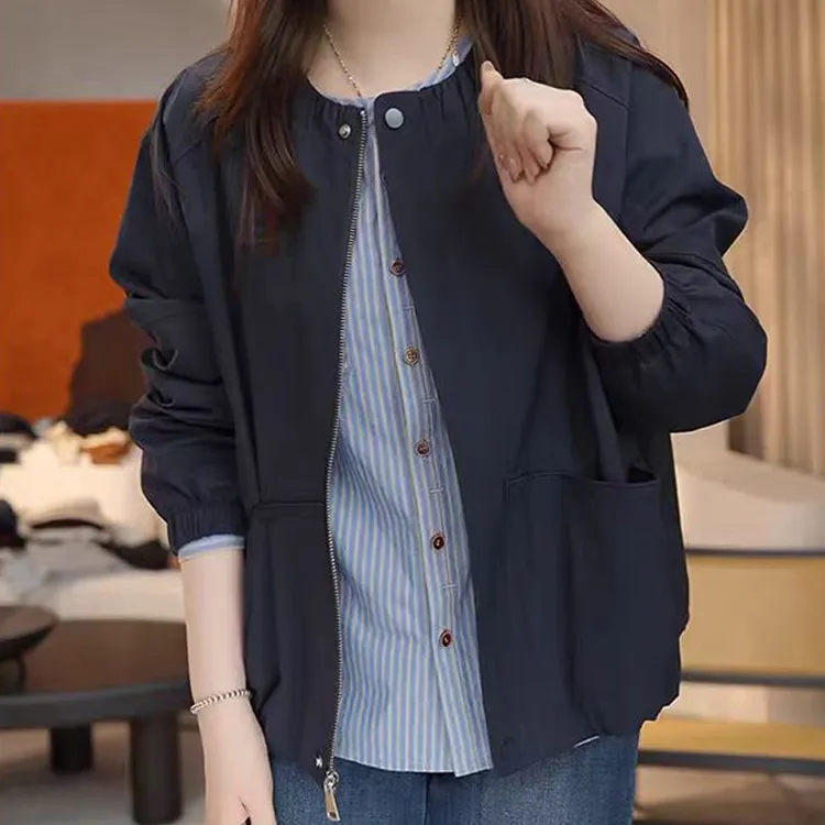 宽松开衫上衣潮秋季新款胖MM大码女装法式高级感圆领气质夹克外套