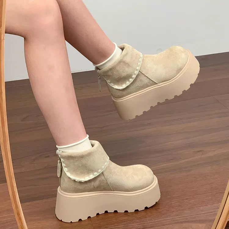 啄木鸟白色复古厚底增高雪地靴女2025年冬季加绒加厚保暖勃肯棉鞋