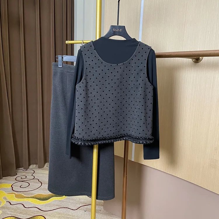 奢姿【雾都城市】大码女装2025冬季胖妹妹波点设计上衣搭半身裙套装
