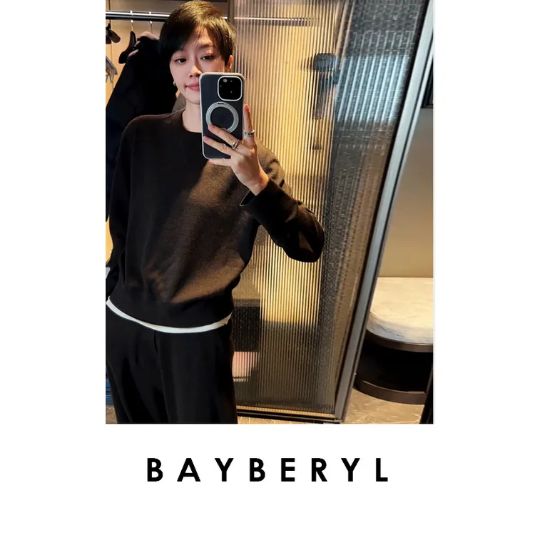 BAYBERYL老贝独享套*直筒松紧裤圆领羊毛针织衫ZZS5I0405-12/7