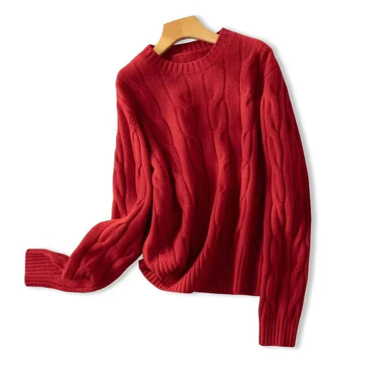 2025冬季圆领经典绞花长袖410g绵羊毛衫147
