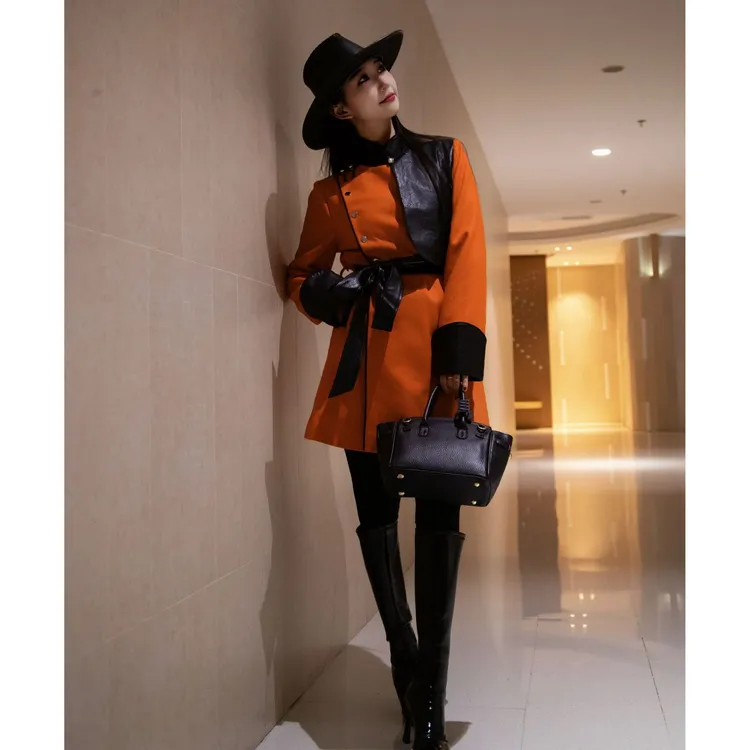 【蒙高俪晶】蒙古元素羊毛呢中长款大衣设计师款