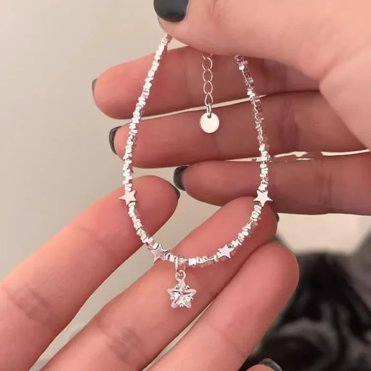 铜镀真金玻璃手链新款不规格星星闪闪碎银子手链女轻奢小众碎银几