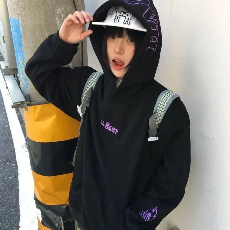 小火苗刺绣设计连帽卫衣男款秋冬季美式cleanfit穿搭vibe叠穿外套