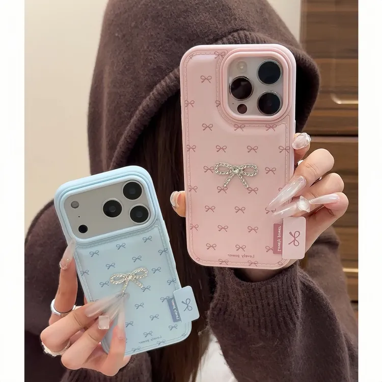 雅天立ins韩风蝴蝶结标签适用苹果17/16手机壳15秋冬14/13PRO女12