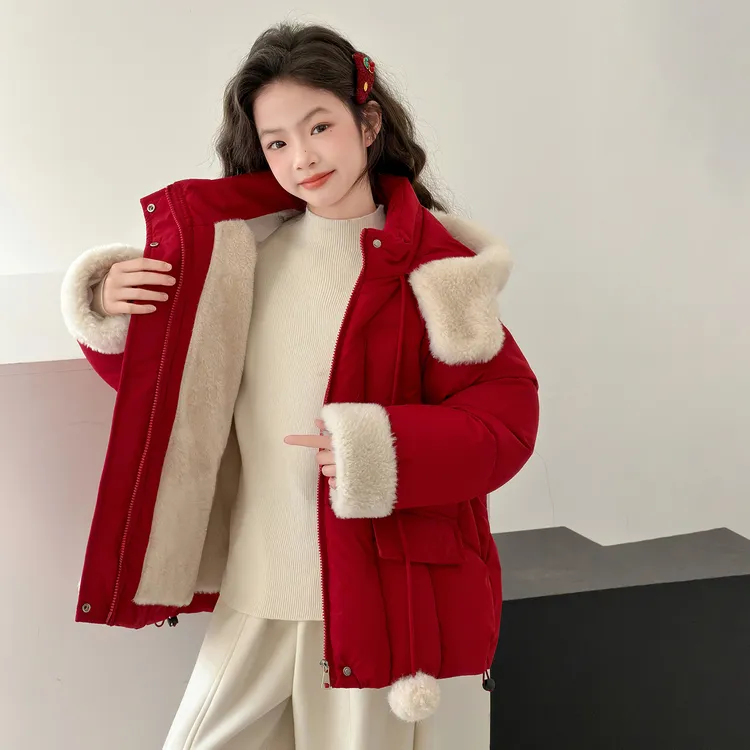 女童棉袄外套加绒加厚2025新款大童装冬装拜年服女孩棉衣棉服冬季