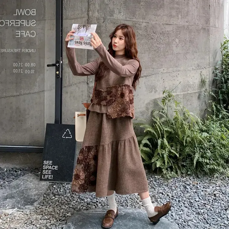 复古美拉德马甲半身裙2025春秋新款法式氛围感优雅气质知性风套装