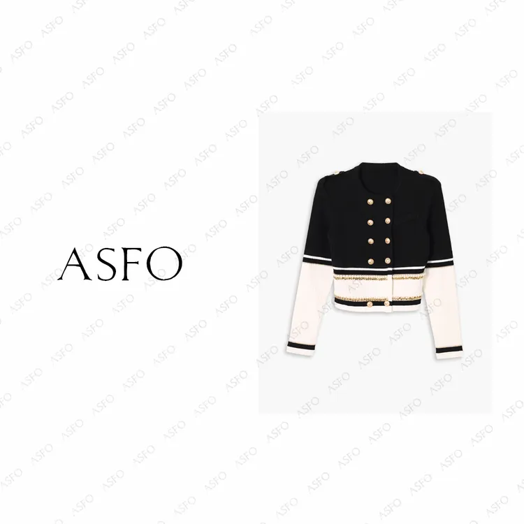 【AS小拉菲】25新轻奢小香风黑白针织上衣开衫AS25QZZ04243