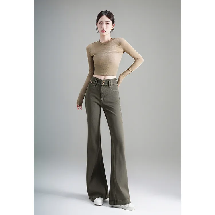 悉妍 2025秋冬新款加绒加厚筒喇显瘦微喇牛仔裤休闲宽松直筒9987