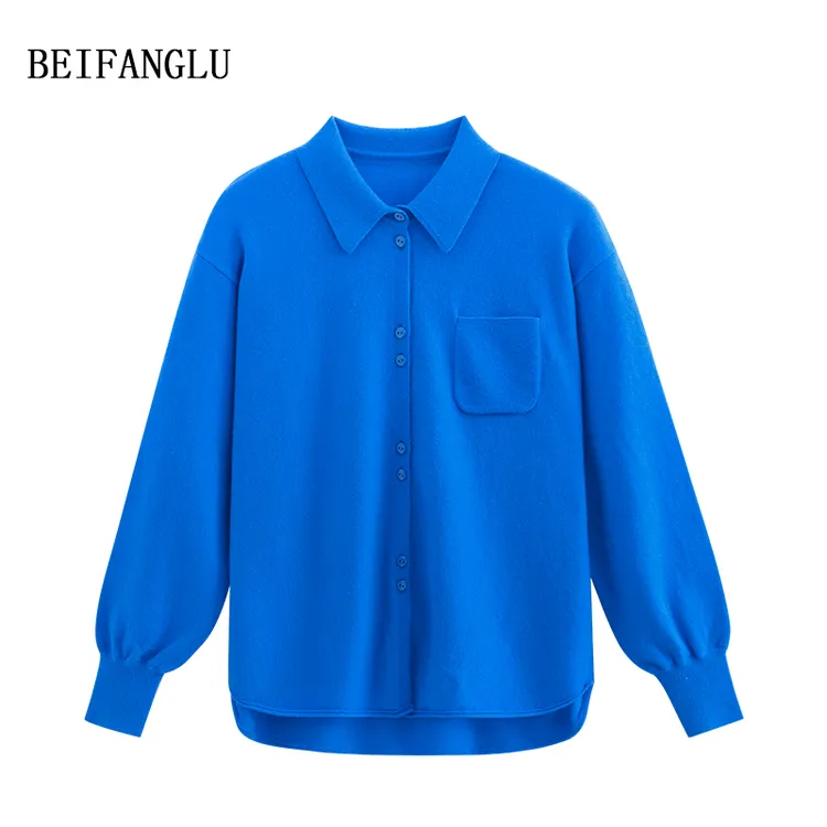 北方【叠穿百搭衬衫款】绵羊毛早春新款气质衬衫领长袖针织衫女6360