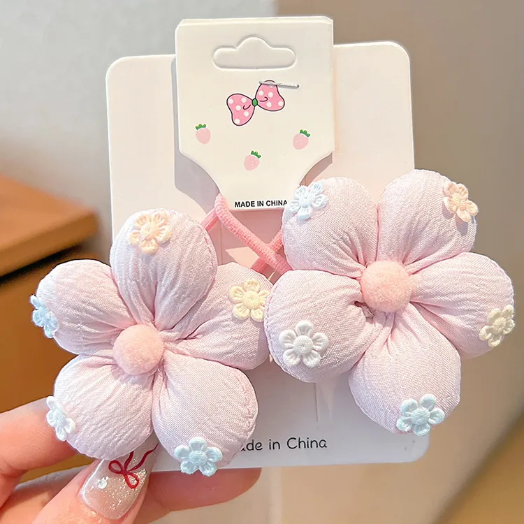 甜美新款布艺头绳可爱成人粉色花朵发圈轻职风日韩原创设计非金属