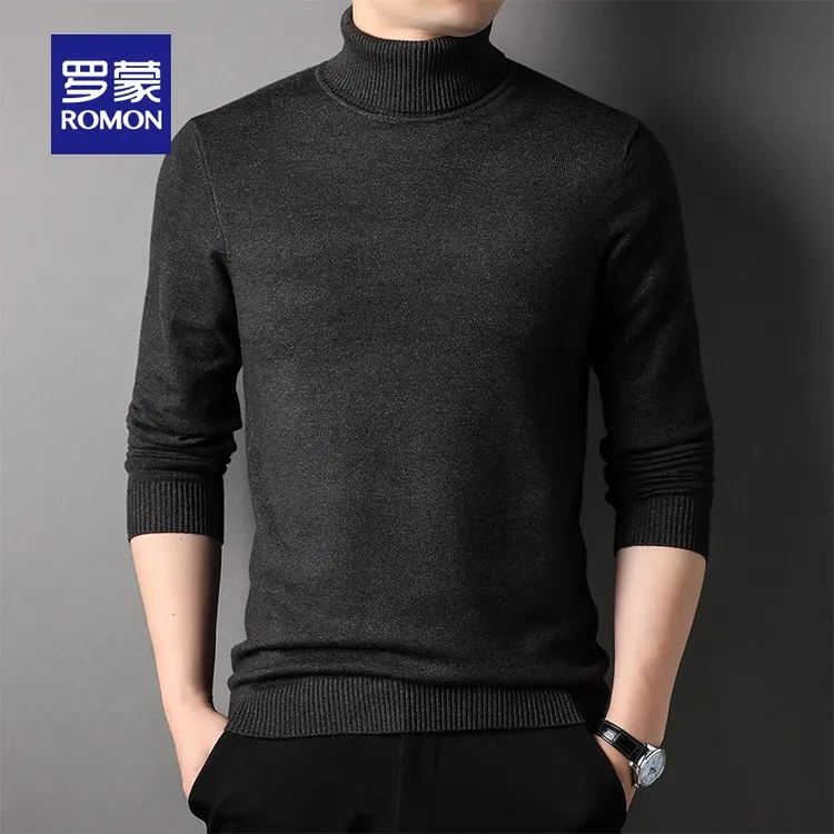 Romon/罗蒙男士双翻高领针织衫2025新款纯色商务打底衫保暖内搭