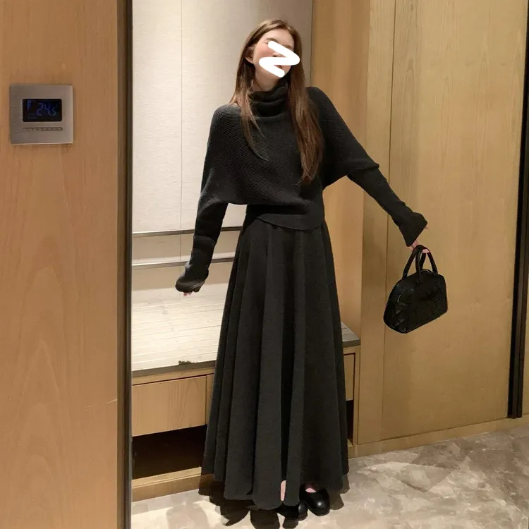 【墨色沉凝】法式高级感针织套装女装秋冬爆款穿搭一整套气质长裙